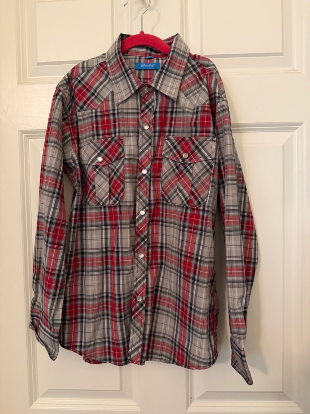 Element Kids Red and Gray Plaid Button-Down Shirt